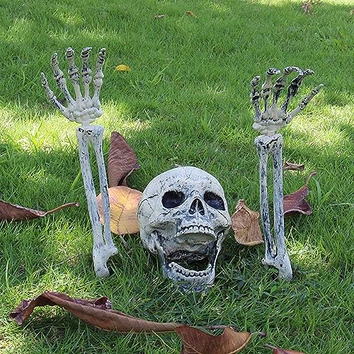 HASTHIP® Halloween Half-Buried Skeleton Ornament, 2 Arms & Skeleton Head, Spooky Upper-Body Skeleton Garden Courtyard Decor Lawn Ornament for Halloween HASTHIP® Halloween Half-Buried Skeleton Ornament, 2 Arms & Skeleton Head, Spooky Upper-Body Skeleton Garden Courtyard Decor Lawn Ornament for Halloween